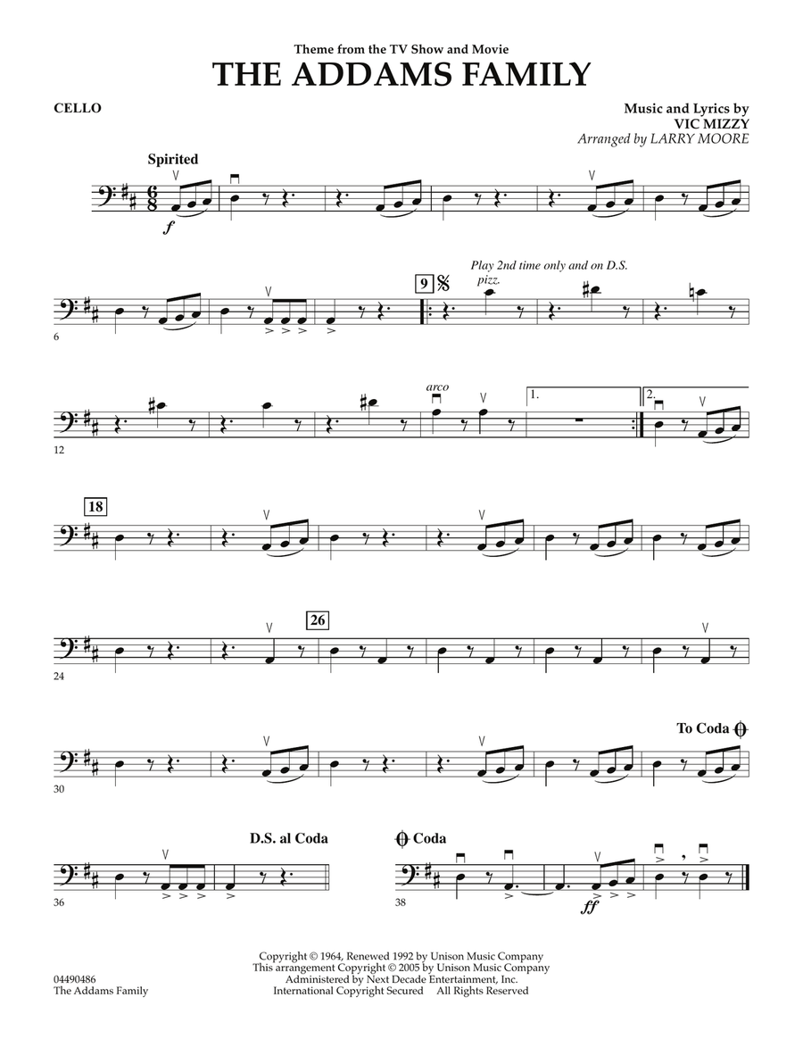 The Addams Family - Cello Orchestra scores gallery preview page 1
