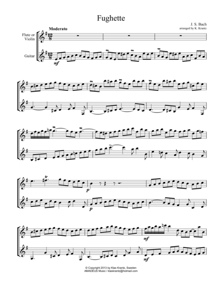 Fughette for violin or flute and guitar (score only)