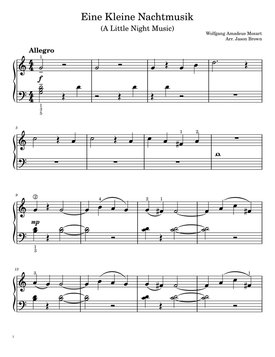 Eine Kleine Nachtmusik (A Little Night Music) Easy Piano Level 2 Piano Method scores gallery preview page 1