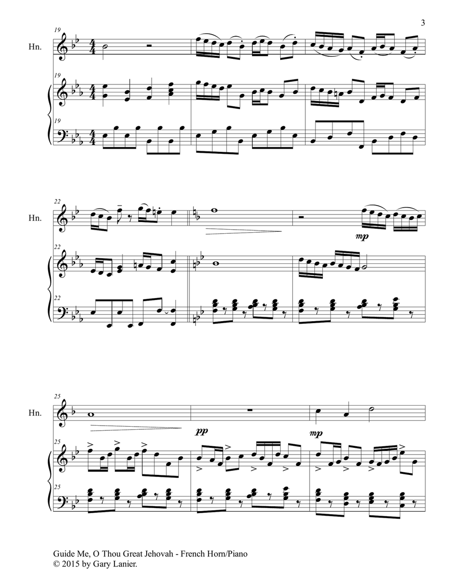 GUIDE ME, O THOU GREAT JEHOVAH (Duet – French Horn and Piano/Score and Parts) Brass Duet scores gallery preview page 4