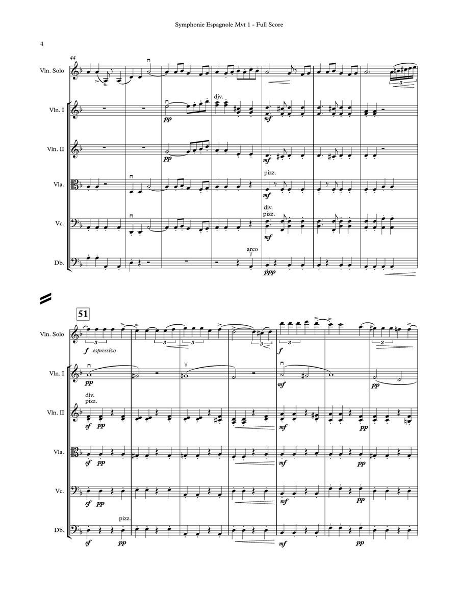 Lalo - Symphonie Espagnole, 1st Movement - Solo Violin and String Orchestra String Orchestra scores gallery preview page 4