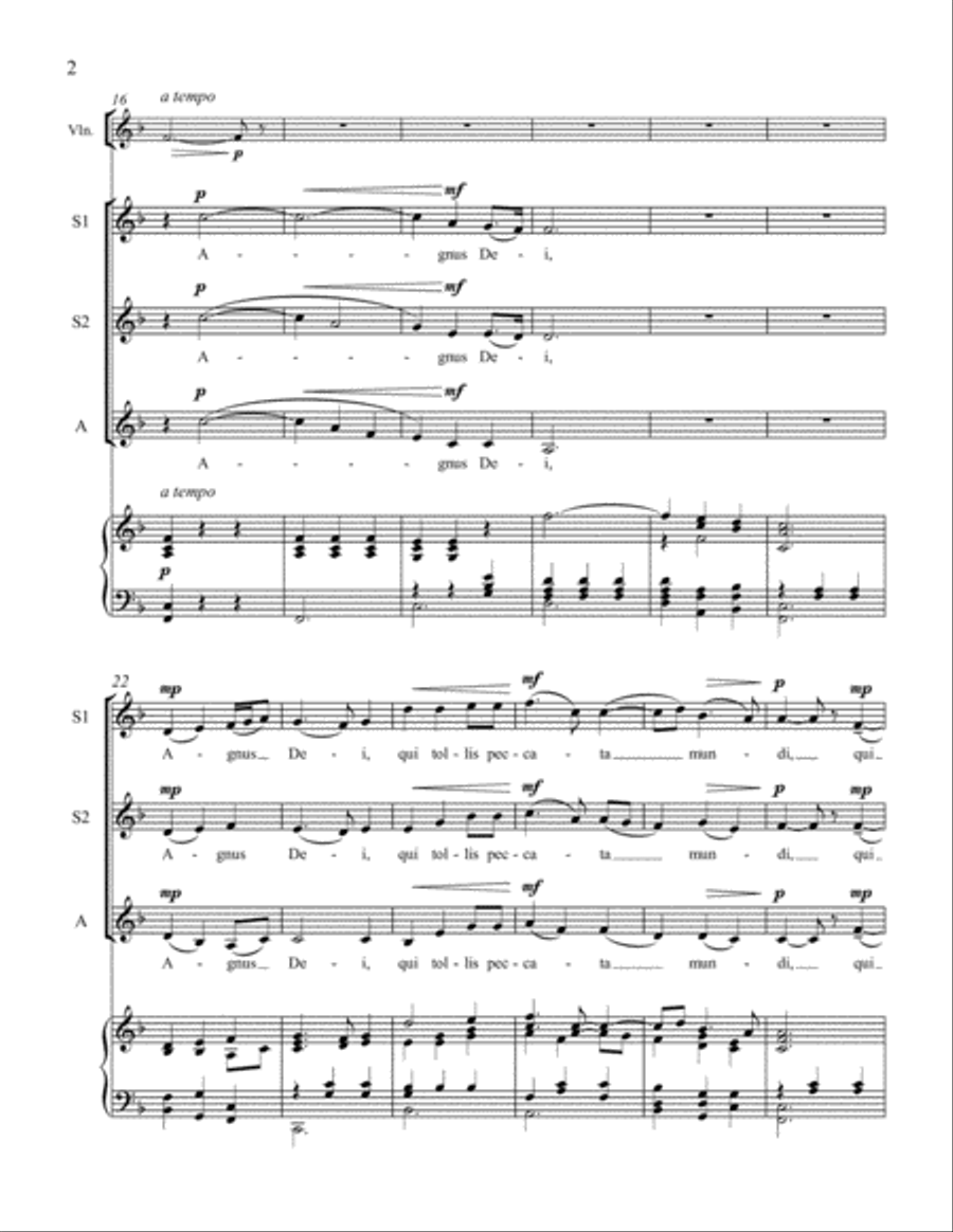 Agnus Dei for SSA Women's Chorus, Violin Solo and Piano image number null