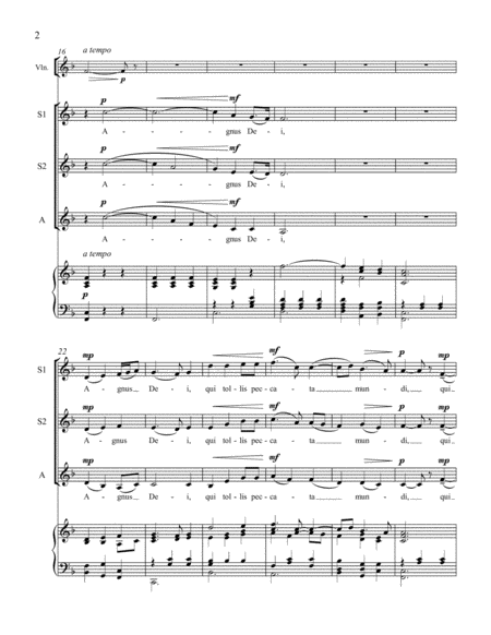 Agnus Dei for SSA Women's Chorus, Violin Solo and Piano image number null