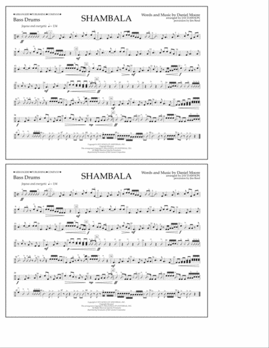 Shambala - Bass Drums Marching Band scores gallery preview page 1
