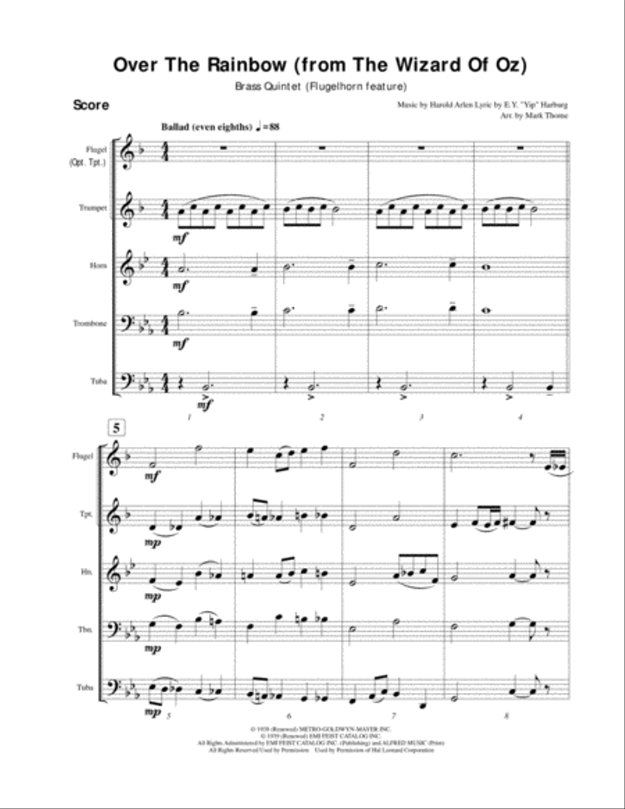Over The Rainbow (from The Wizard Of Oz) Brass Ensemble scores gallery preview page 2