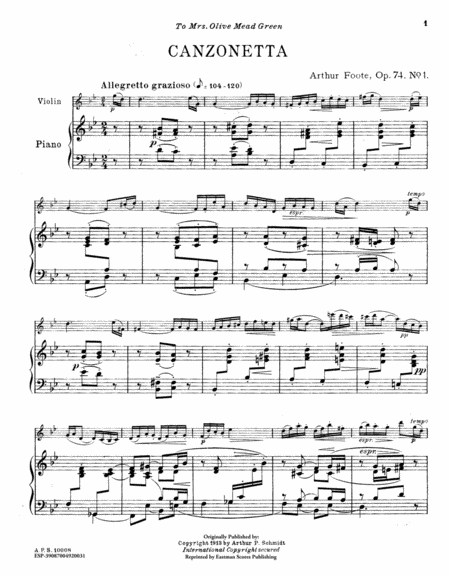 Canzonetta, for violin and pianoforte. Op. 74, no. 1.