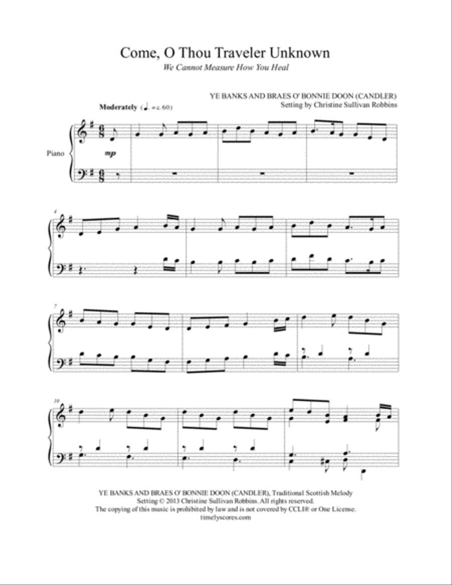 Come, O Thou Traveler Unknown Piano Solo scores gallery preview page 1