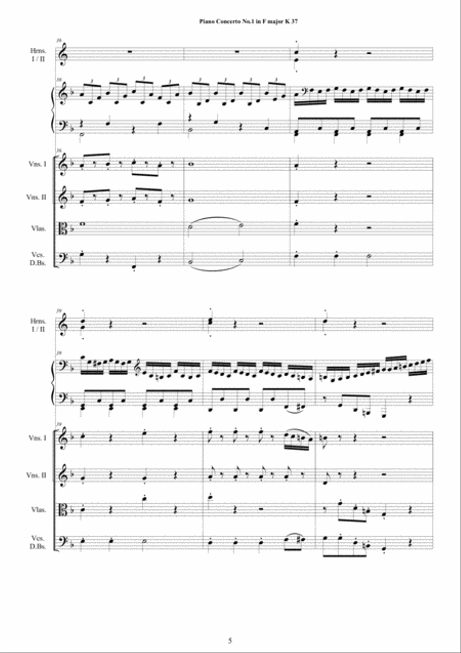 Mozart - Piano Concerto No.1 in F major K 37 for Piano solo and Orchestra - Score and Parts String Orchestra scores gallery preview page 5