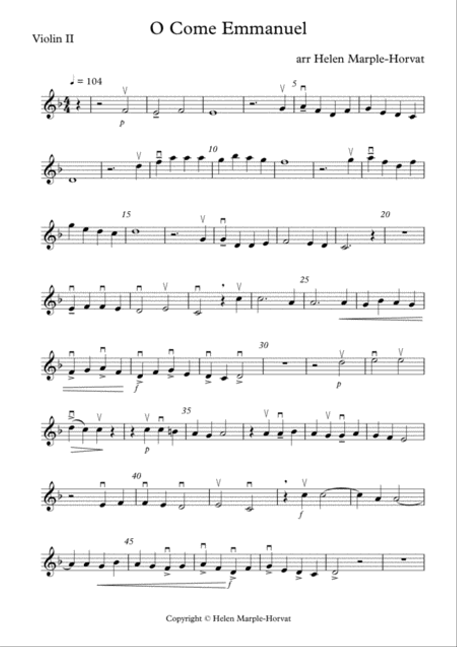 O COME EMMANUEL FOR THREE VIOLINS AND CELLO String Quartet scores gallery preview page 5