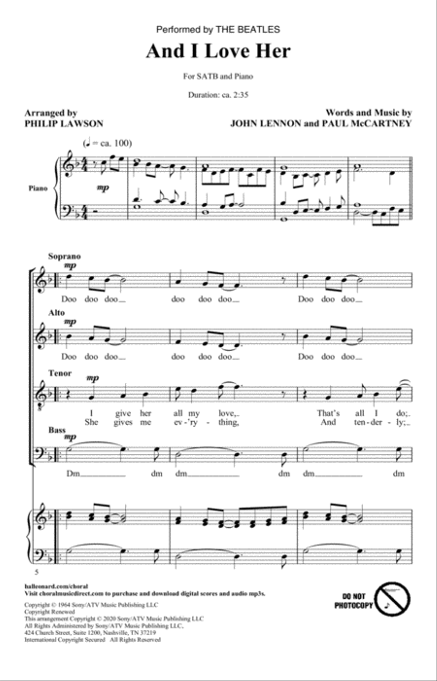And I Love Her (arr. Philip Lawson) 4-Part scores gallery preview page 1