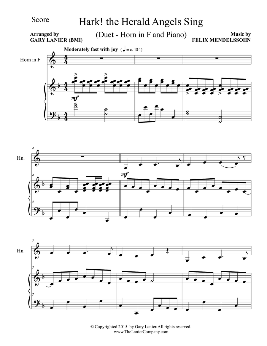 THREE CHRISTMAS HYMNS (Duets for Horn in F & Piano) Brass Duet scores gallery preview page 3