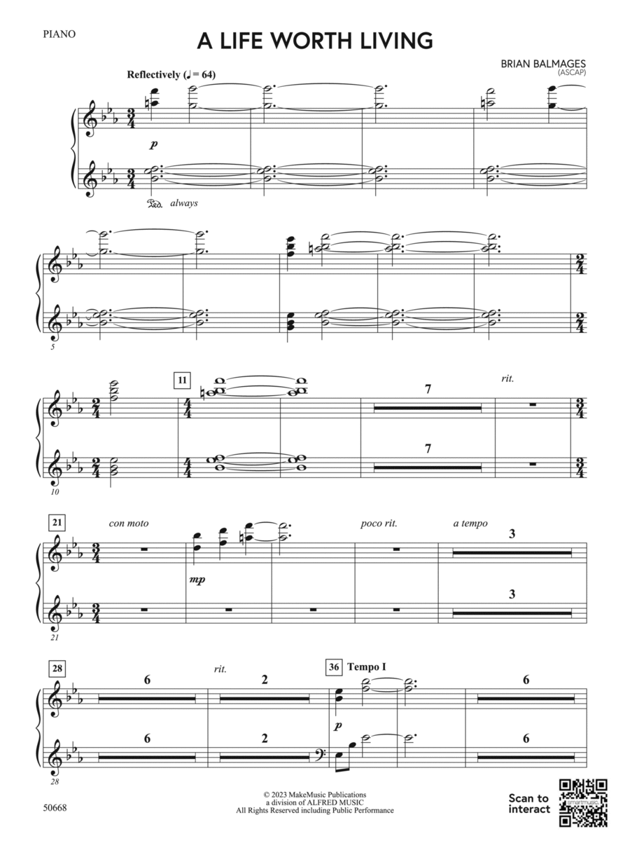 A Life Worth Living: Piano Accompaniment Concert Band scores gallery preview page 1