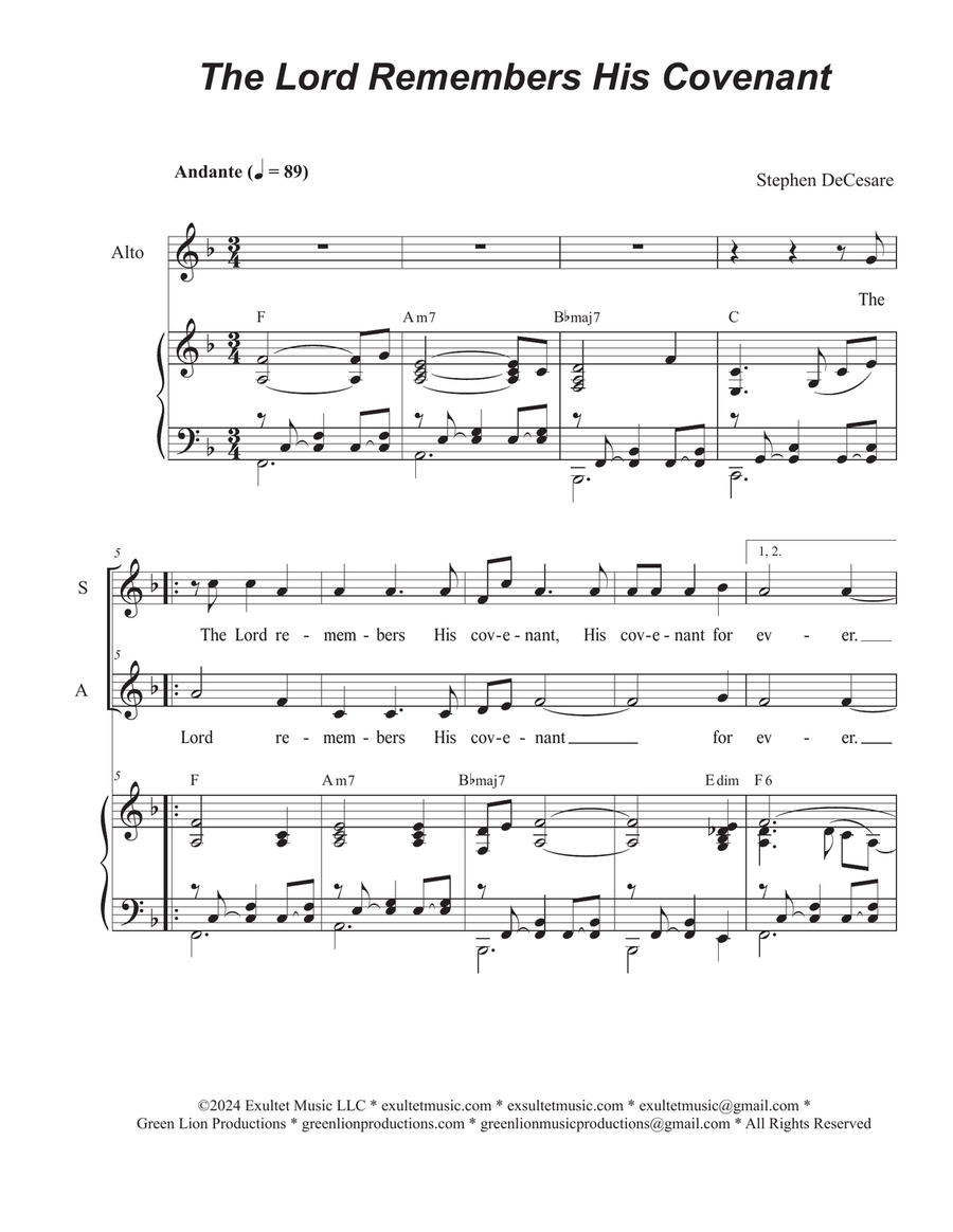 The Lord Remembers His Covenant (2-part choir - (SA)
