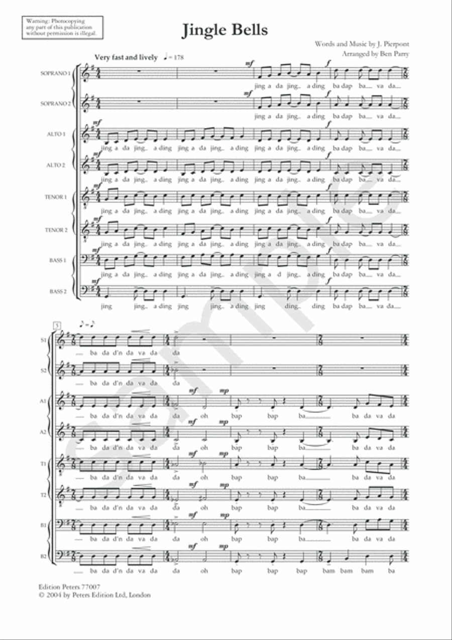 Jingle Bells (Arranged for SSAATTBB Choir) SSAATTBB scores gallery preview page 2