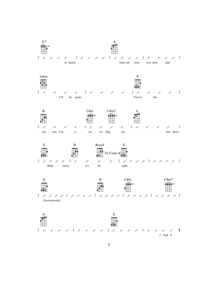 Don't Think Twice, It's All Right Sheet Music | Bob Dylan | Piano, Vocal &  Guitar Chords