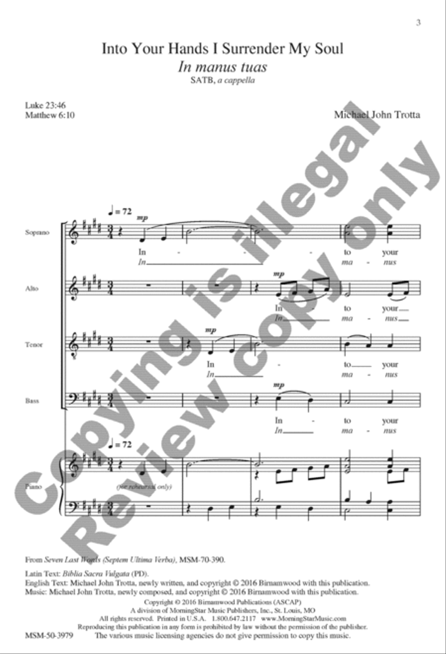 Into Your Hands I Surrender My Soul: In manus tuas 4-Part scores gallery preview page 10