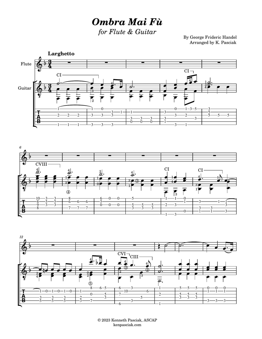 Ombra Mai Fu (for Flute or Violin & Guitar) Flute scores gallery preview page 3