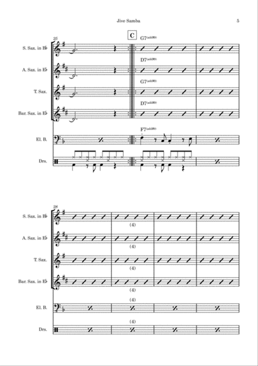 The Jive Samba Saxophone Quartet scores gallery preview page 6