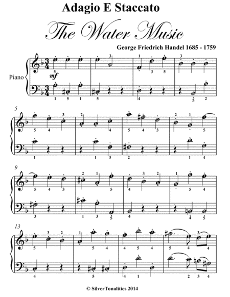 Adagio E Staccato Water Music Easy Piano Sheet Music