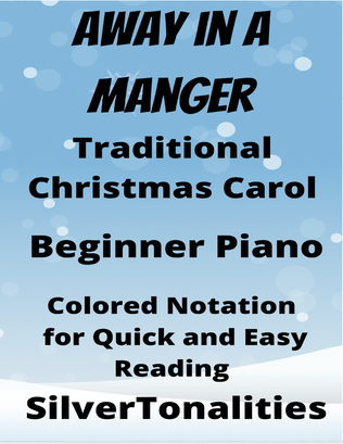 Book cover for Away In a Manger Beginner Piano Sheet Music with Colored Notation