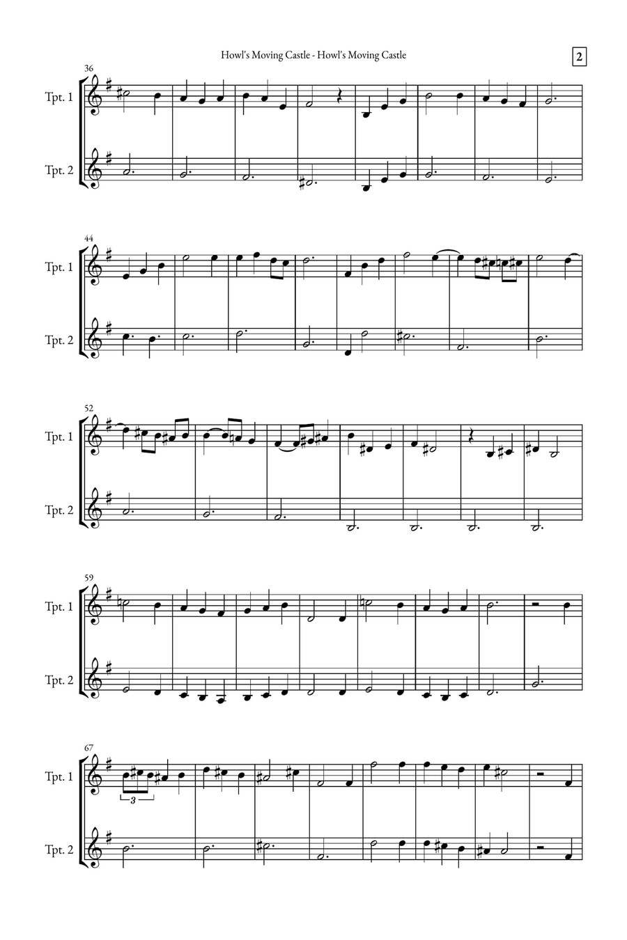 Howl's Moving Castle Trumpet Duet scores gallery preview page 2