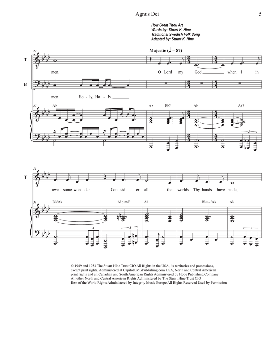 Medley: Agnus Dei with How Great Thou Art TB scores gallery preview page 5