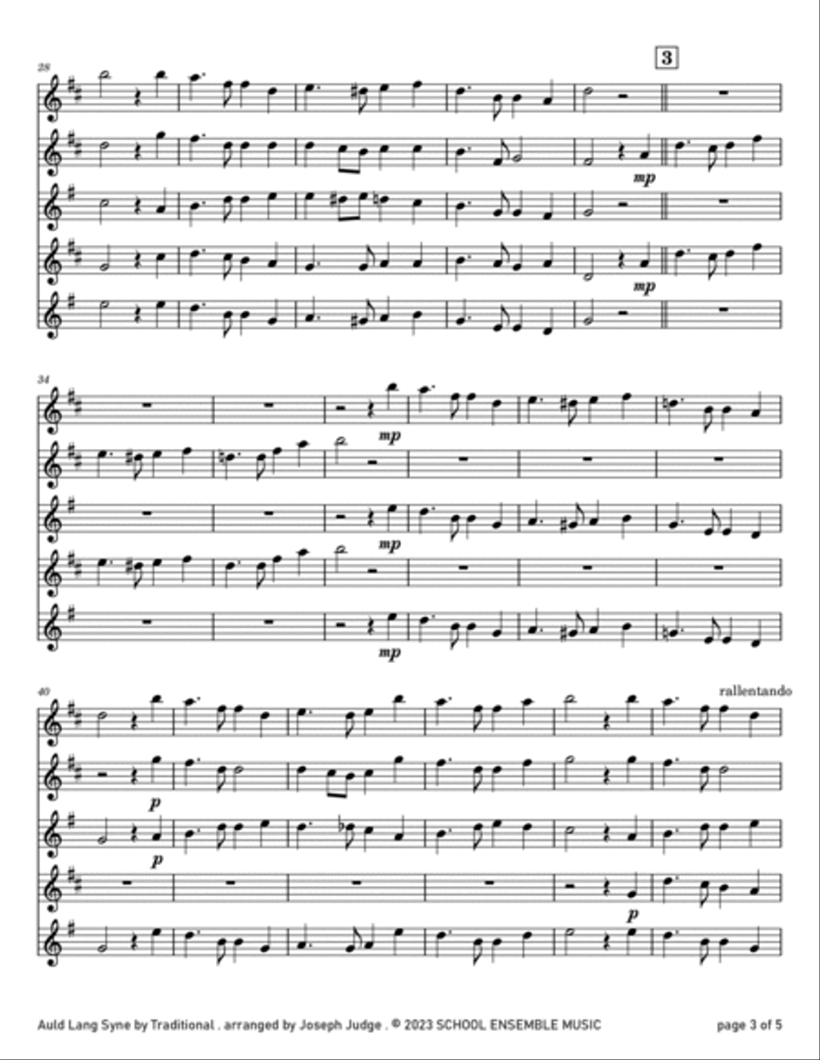 Auld Lang Syne for Saxophone Quartet in Schools Saxophone Quartet scores gallery preview page 3