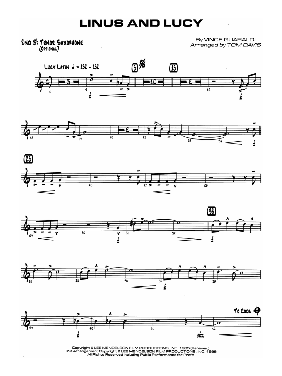 Linus and Lucy: 2nd B-flat Tenor Saxophone