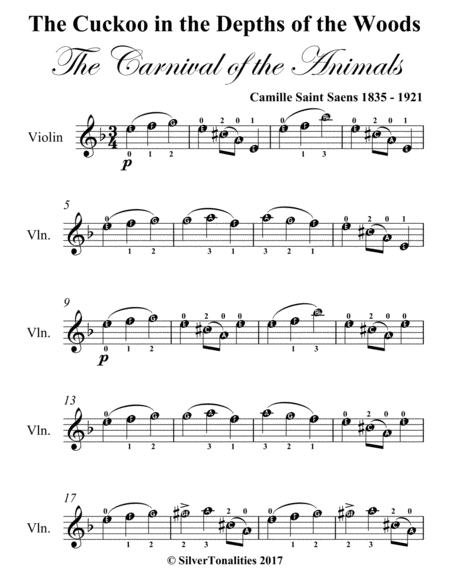 Cuckoo in the Depths of the Woods Carnival of the Animals Easy Violin Sheet Music