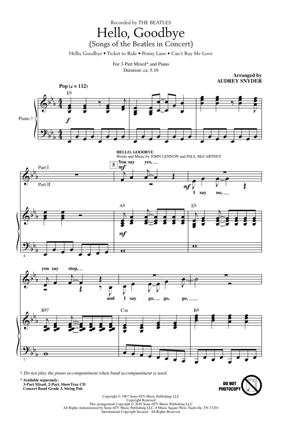 Hello, Goodbye (Songs Of The Beatles In Concert) 3-Part scores gallery preview page 1
