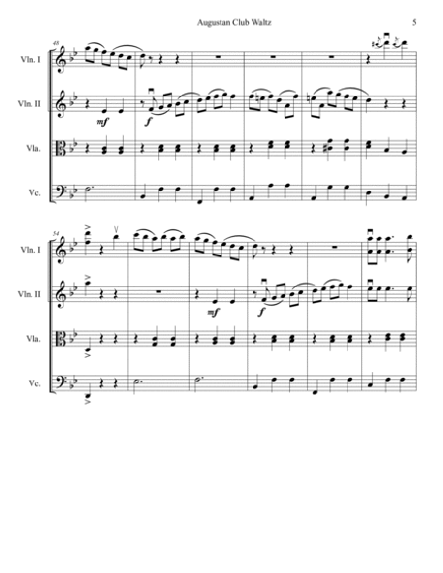 Augustan Club Waltz for String Quartet String Quartet scores gallery preview page 5