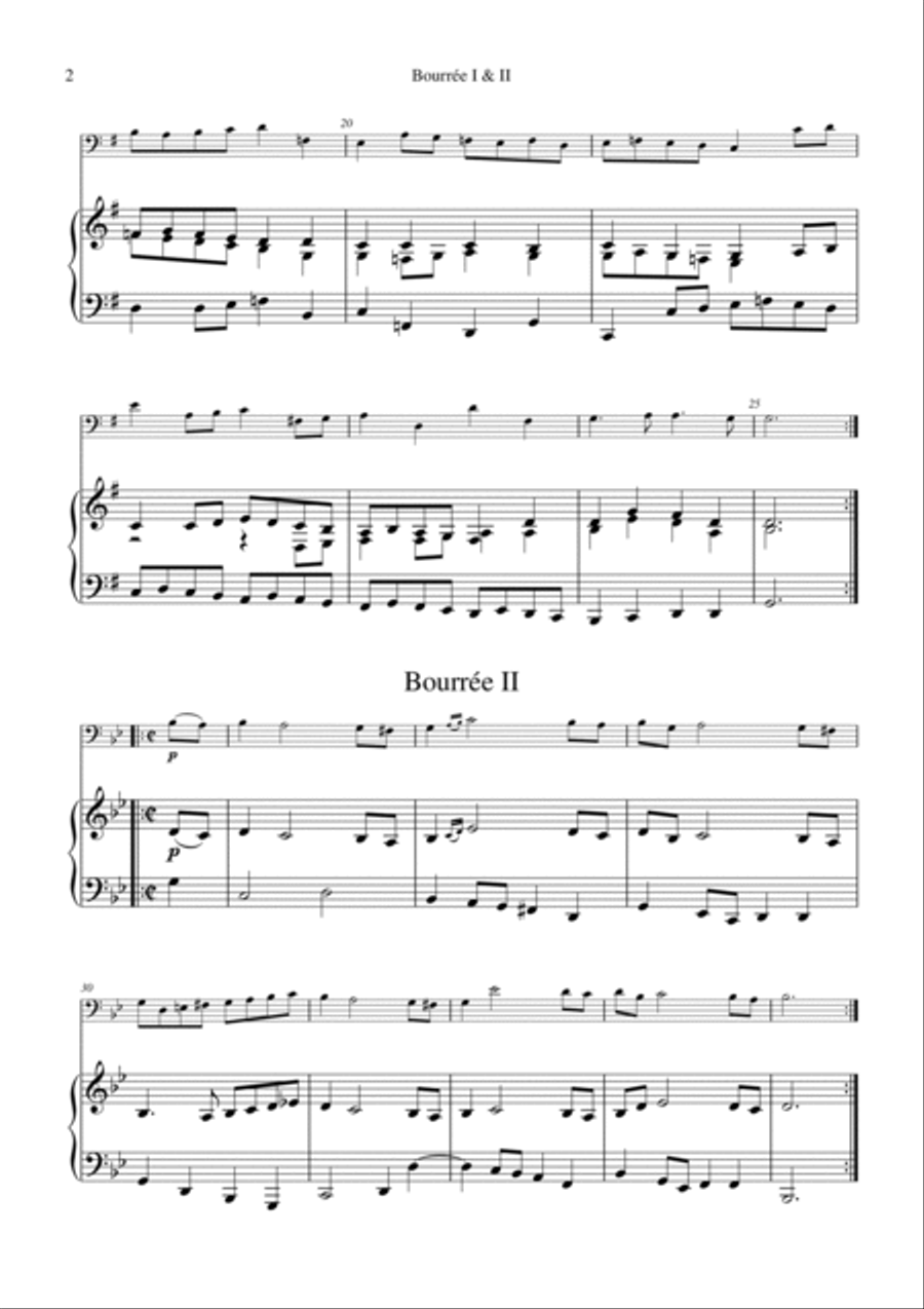 Bourree 1 & 2 from Suite No 1, BWV 1066 for cello and piano Piano scores gallery preview page 2