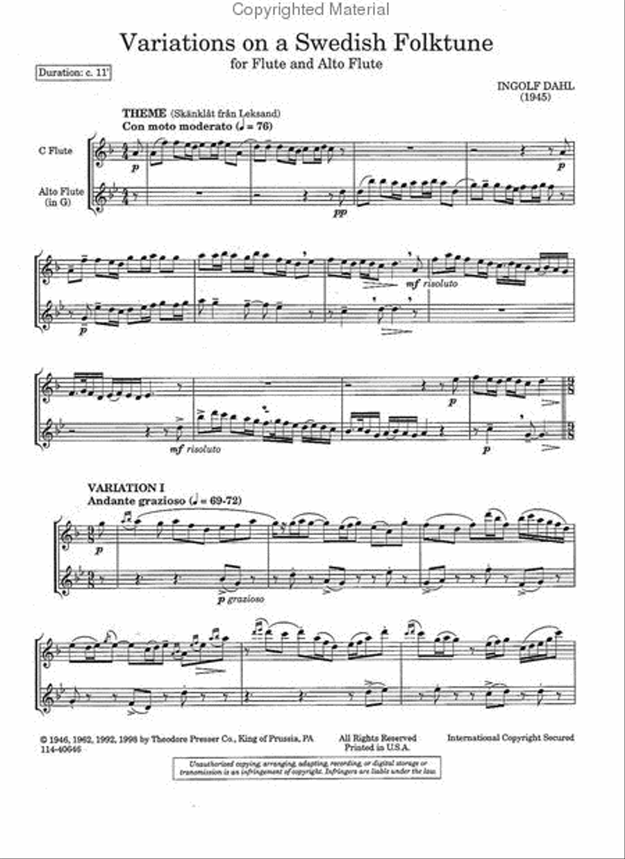 Variations on A Swedish Folktune Chamber Music scores gallery preview page 2