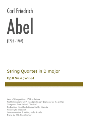 Abel - String Quartet in D major, Op.8 No.4 ; WK 64