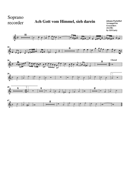 Ach Gott vom Himmel, sieh darein (no.2) (arrangement for 4 recorders)