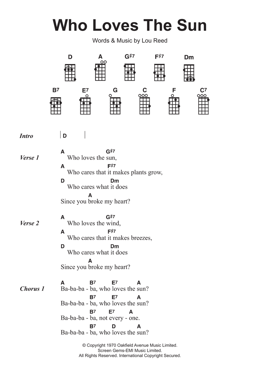 Who Loves The Sun Ukulele scores gallery preview page 1