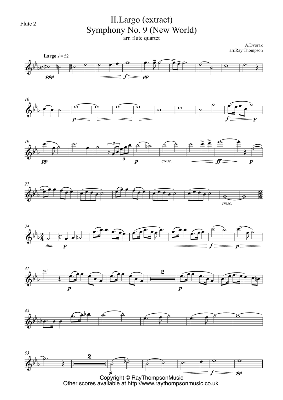 Dvorak: Mvt.II Largo (extract) from Symphony No.9 (New World) Op.95 - flute quartet Flute Quartet scores gallery preview page 4