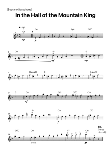 In the Hall of the Mountain King - Saxophone Quintet with Chord Notations image number null