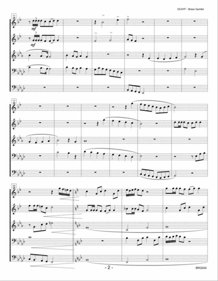O COME ALL YE FAITHFUL - BRASS QUINTET with optional Handbells (3 octave) 3-Octaves scores gallery preview page 2