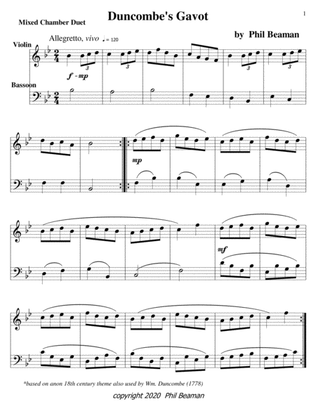 Duncombe's Gavot-Mixed Chamber Duet 14-violin/bassoon