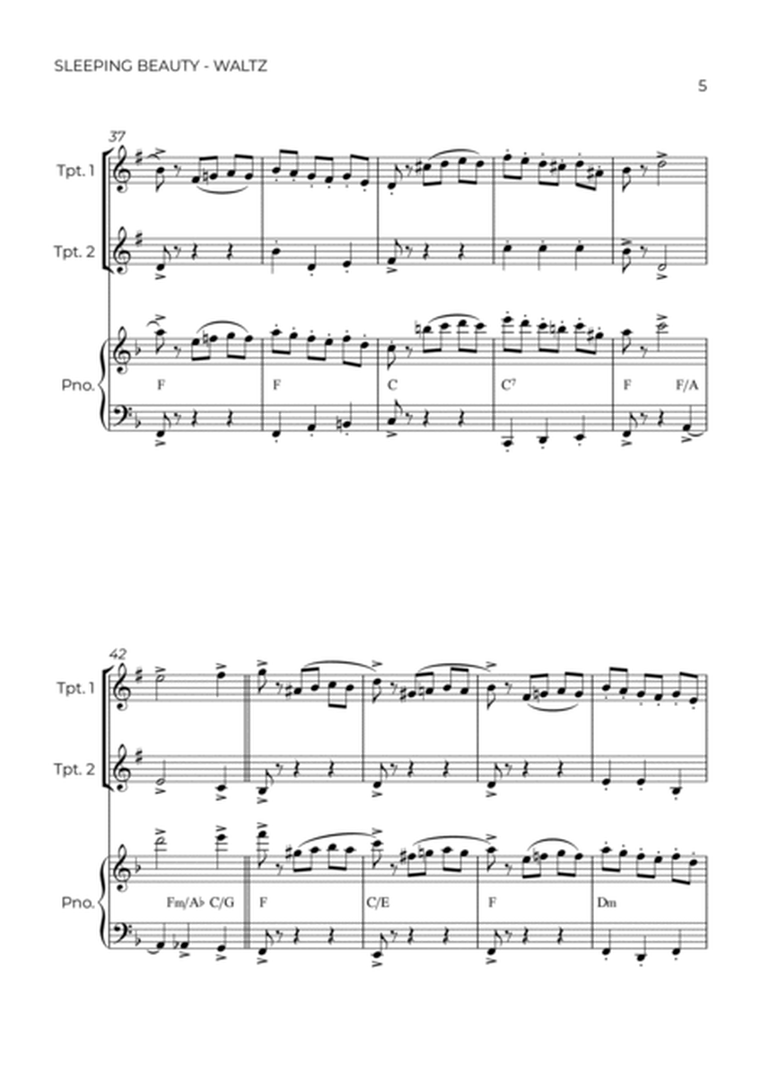 SLEEPING BEATY WALTZ - TCHAIKOVSKY - BRASS PIANO TRIO (TRUMPET 1, TRUMPET 2 & PIANO) image number null