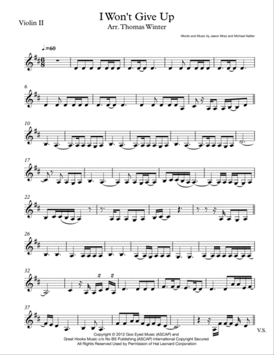 I Won't Give Up String Quartet scores gallery preview page 3