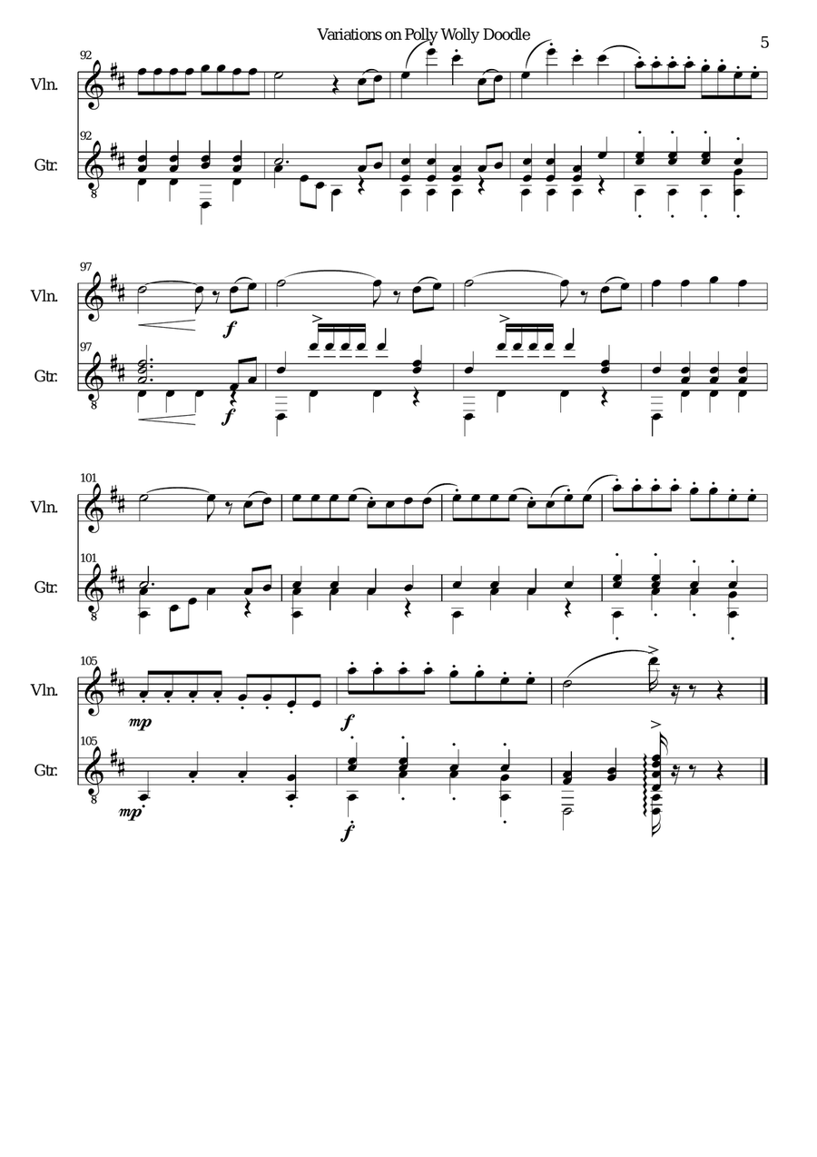 Variations on Polly Wolly Doodle for violin and guitar String Duet scores gallery preview page 5