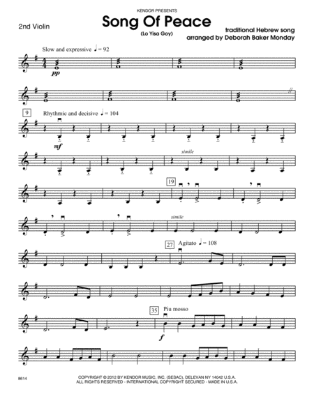 Song Of Peace (Lo Yisa Goy) - 2nd Violin