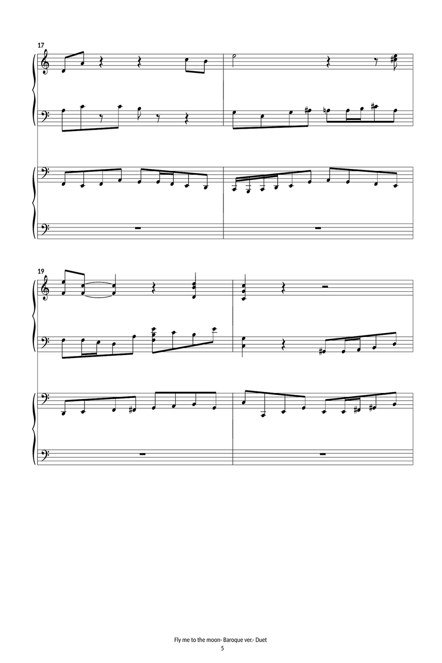 Fly Me To The Moon- Duet (Baroque version) Easy Piano scores gallery preview page 5