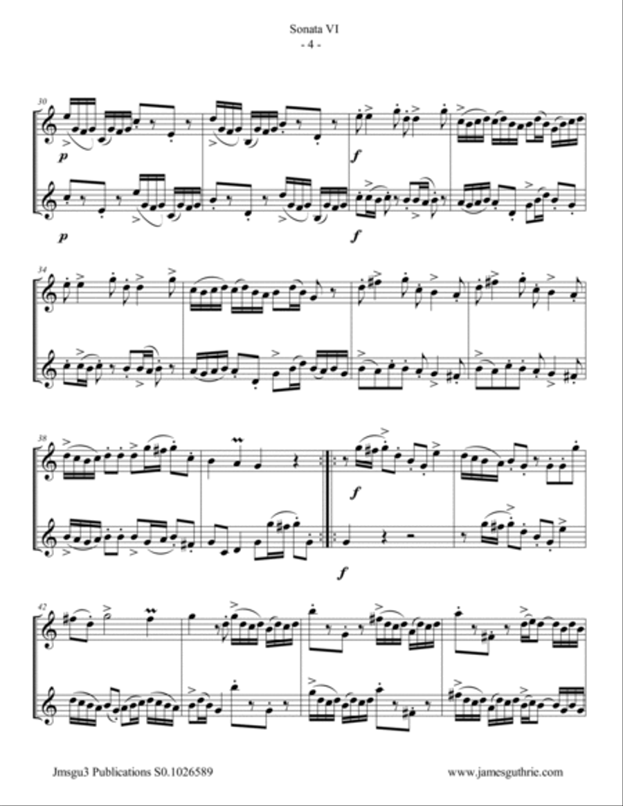 Handel: Sonata No. 6 for Violin Duo String Duet scores gallery preview page 4