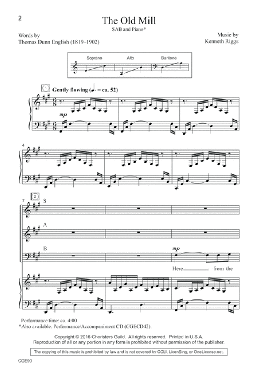 The Old Mill (SAB) 3-Part scores gallery preview page 3