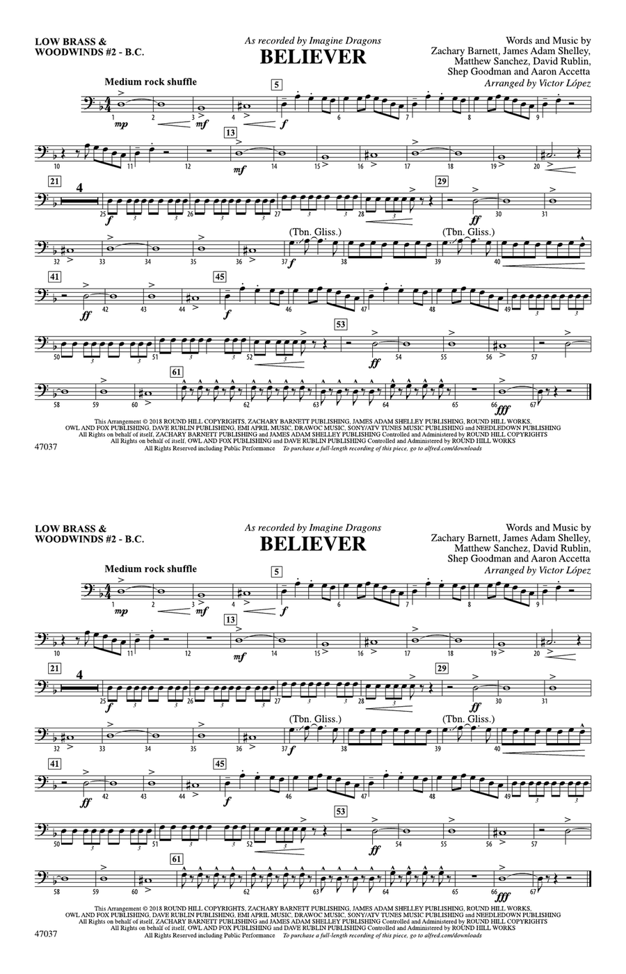 Believer: Low Brass & Woodwinds #2 - Bass Clef