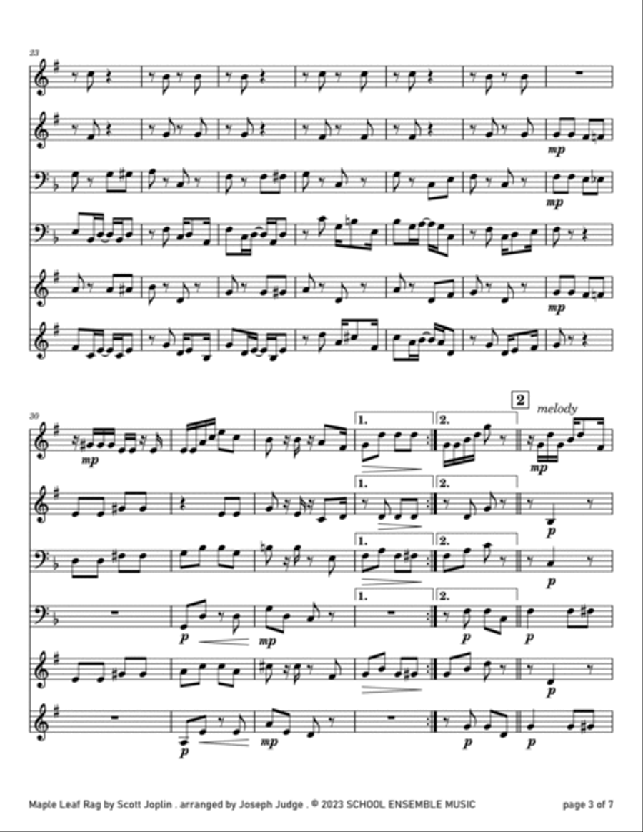 Maple Leaf Rag by Scott Joplin for Brass Quartet in Schools Brass Quartet scores gallery preview page 3