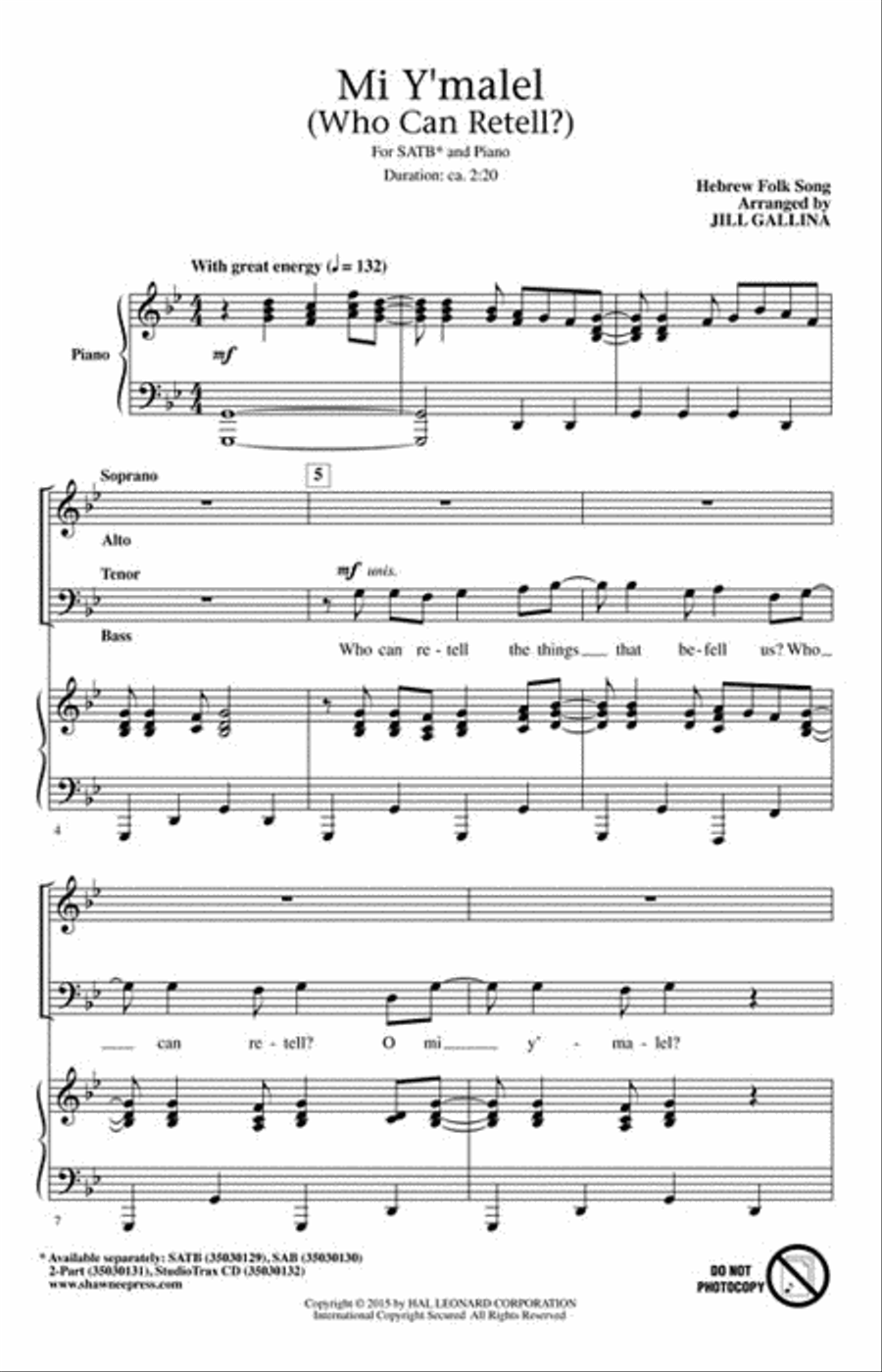 Mi Y'malel 4-Part scores gallery preview page 2